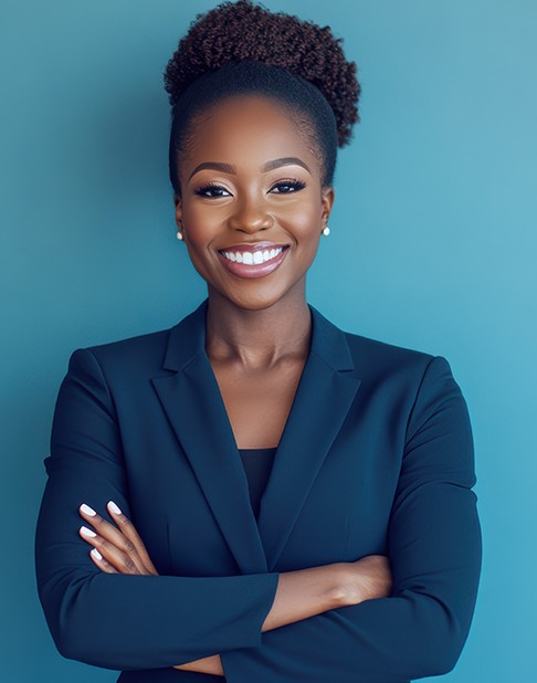 Female professional in suit showing off beautiful smile